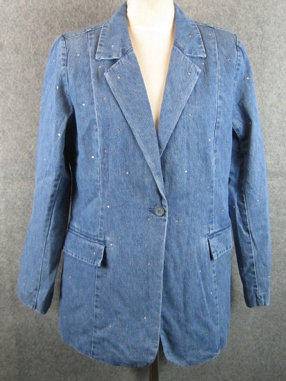 Quacker Factory Women's Blazer Jacket Sz M Denim Rhinestones